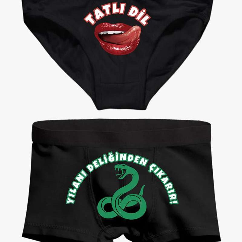 Boxer Tasarla Tatlı Dil Yılanı Deliğinden Çıkarır Çift Kombini - Bikafa Tasarım
