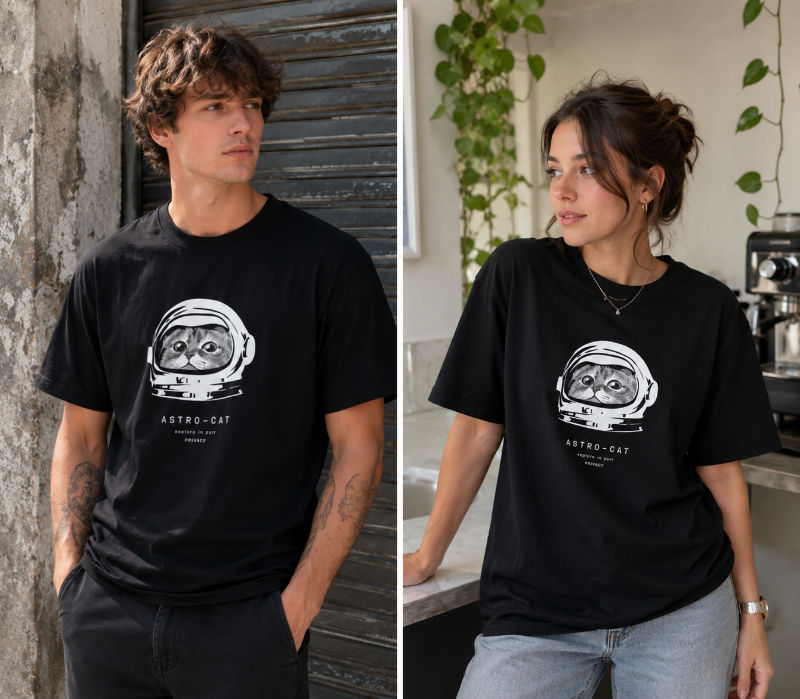Kedili Tişört Oversize Astro Cat