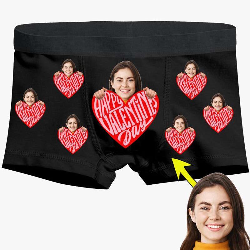 Boxer Tasarlama Sen Fotoğrafını Ekle Biz Tasarlayalım Happy Valentine Day Kalpli - Bikafa Tasarım