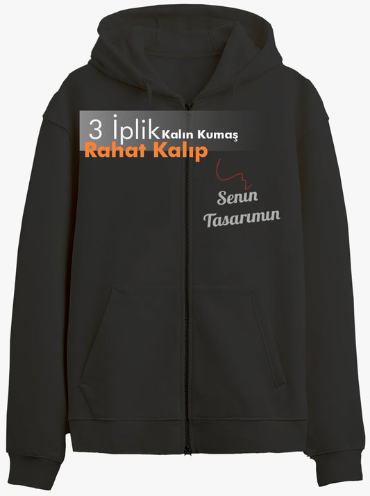 Sweatshirt Tasarla Fermuarlı Kapuşonlu Kalın Kumaş - Bikafa Tasarım